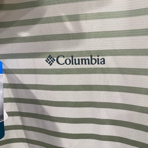 Columbia, NWT, Hiking Striped Polo, men's  size L, in beige and army green. - Picture 3 of 7